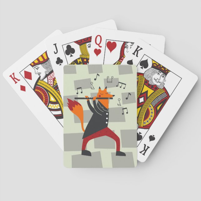 Music Art A Fox And Flute Playing Cards (Back)