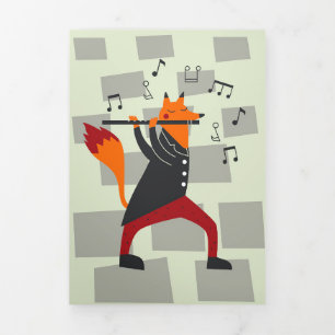 Music Art A Fox And Flute Tri-Fold Card