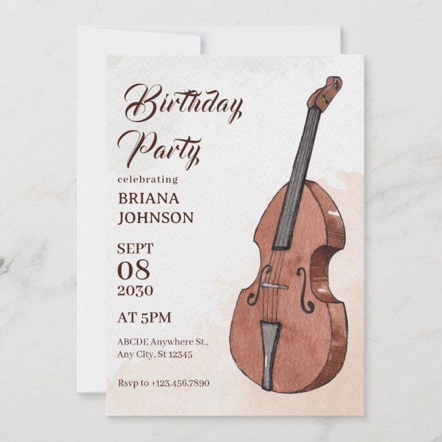 Music art birthday  invitation (Front)