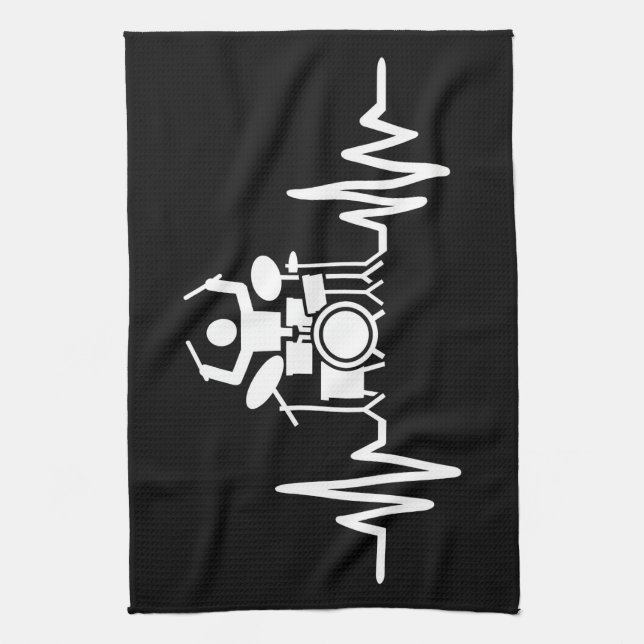 Music Art Drummer Heartbeat Tea Towel (Vertical)
