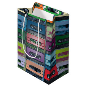 Music art plastic style cassette pattern medium gift bag