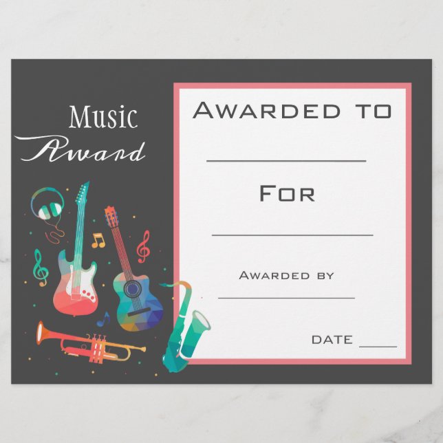 Music award certificate music teacher (Front)