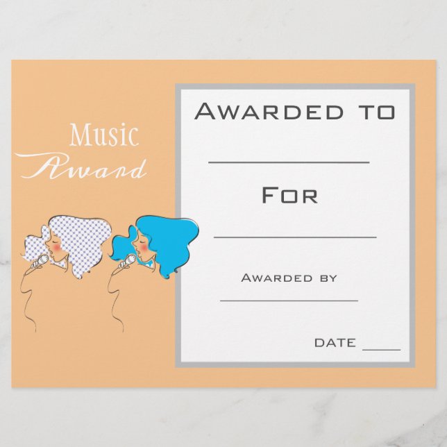 Music award certificate vocal singing teacher (Front)