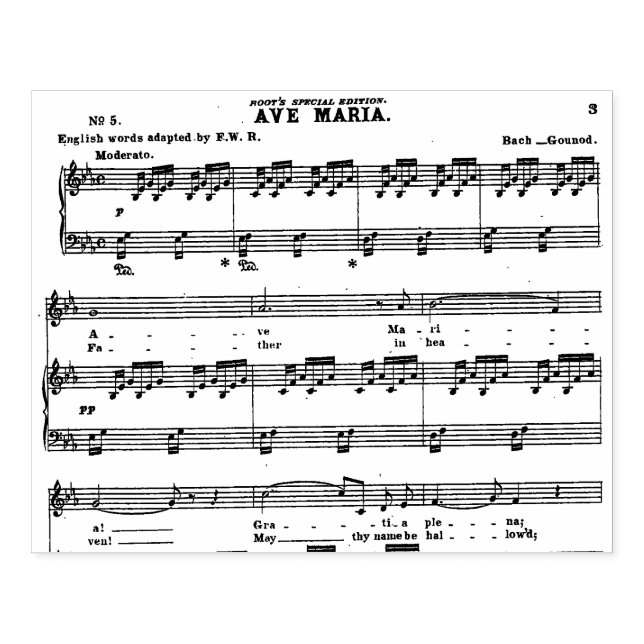 Music Bach Gounod Ave Maria Vocal Rubber Stamp (Imprint)