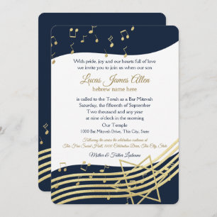 Music Bar Mitzvah Blue and Gold with Colour Change Invitation