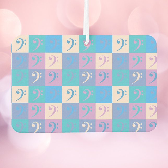 Music Bass Clef Pattern Pastel Car Air Freshener (An air freshener with a pattern of pastel color bass clefs.)