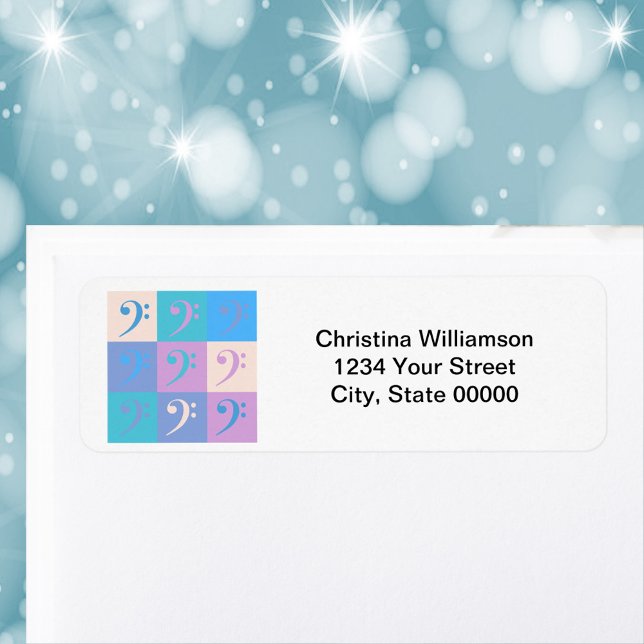 Music Bass Clef Personalise Return Address (A return address label with a bass clef pattern and text you can personalize!)