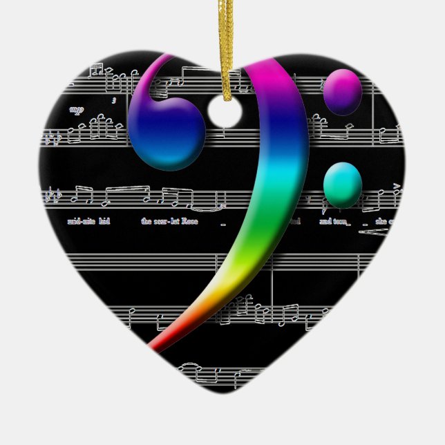 Music Bass Clef Rainbow Gifts Ceramic Tree Decoration (Front)