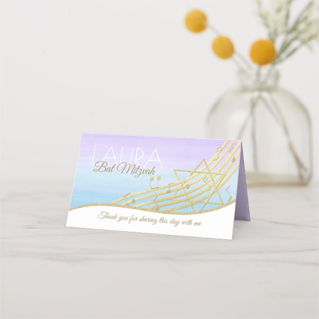 Music Bat Mitzvah Blue and Gold Seating Card (Back)