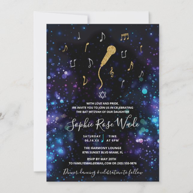 Music Bat Mitzvah Invitation Microphone (Front)