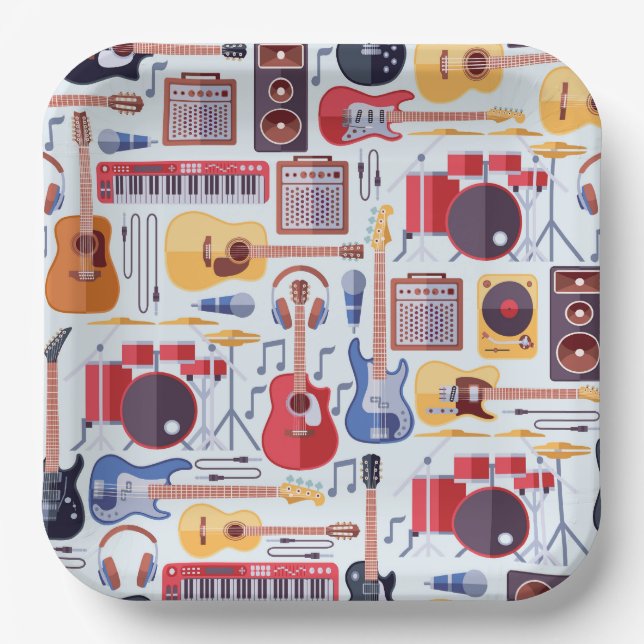 Music Birthday Party Instruments Paper Plate (Front)