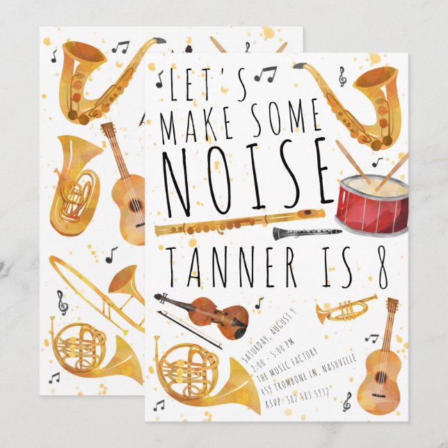 Music Birthday Party Invitation (Front/Back)