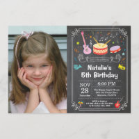 Music Birthday Party Invitation Chalkboard Photo