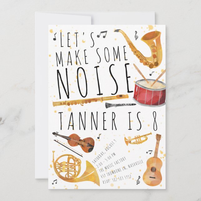 Music Birthday Party Invitation - Make Some Noise (Front)