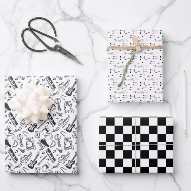 Music Black and White Wrapping Paper Sheets (Front)