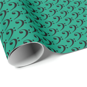 Music Black Bass Clef on Emerald Green Wrapping Paper