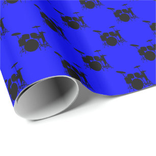 Music Black Drum Set on Blue Wrapping Paper