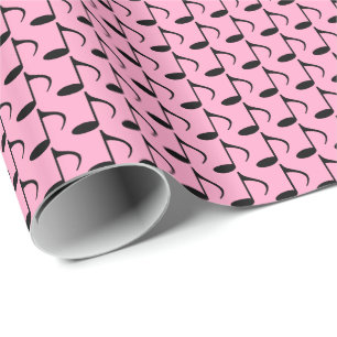 Music Black Eighth Notes on Carnation Pink Wrapping Paper