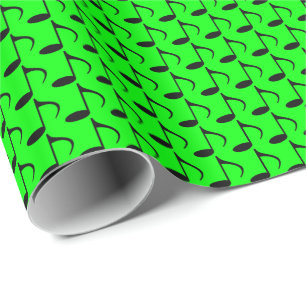 Music Black Eighth Notes on Lime Green Wrapping Paper