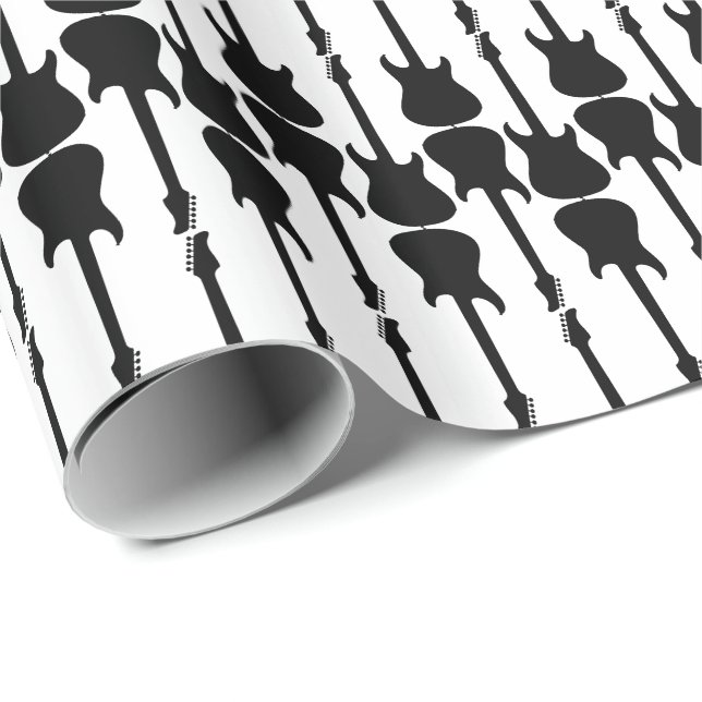 Music Black Electric Guitar Stripes, White Wrapping Paper (Roll Corner)