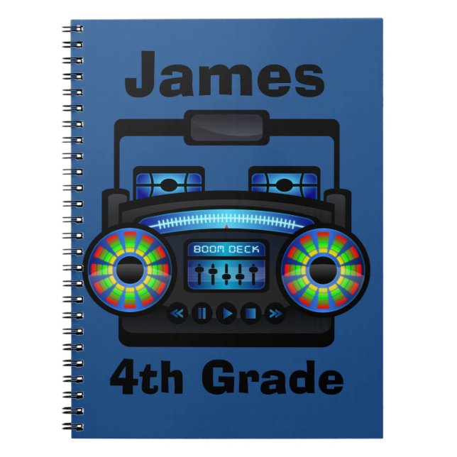 Music Boom Box Custom Blue Notebook (Front)