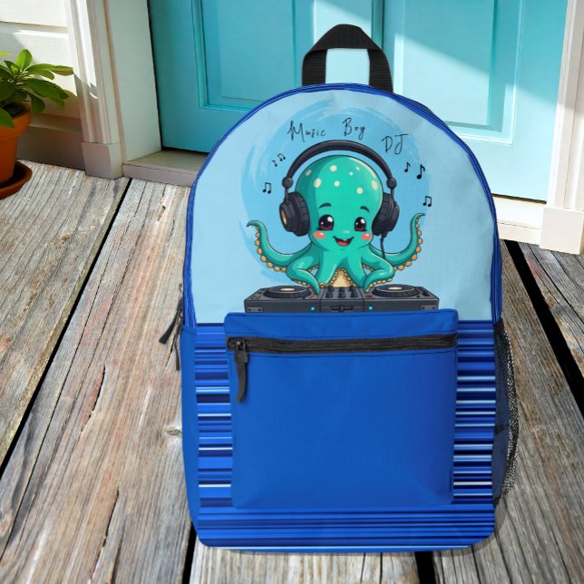 Music Boy, Happy Octopus DJ Party Printed Backpack (Creator Uploaded)