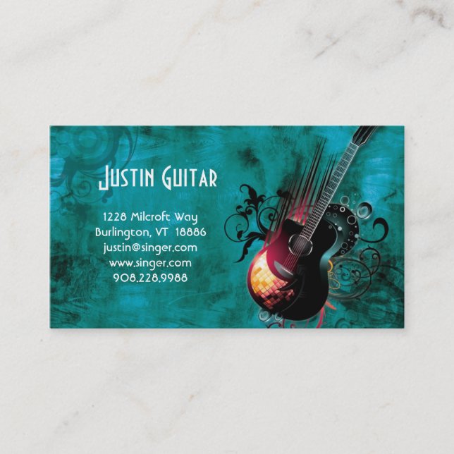 Music Business Card Guitar Red DJ (Front)