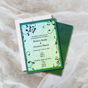 Music Butterfly Leaves Green Wood Wedding Invitation