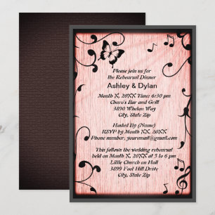 Music Butterfly Leaves Pink Wood Rehearsal Dinner Invitation