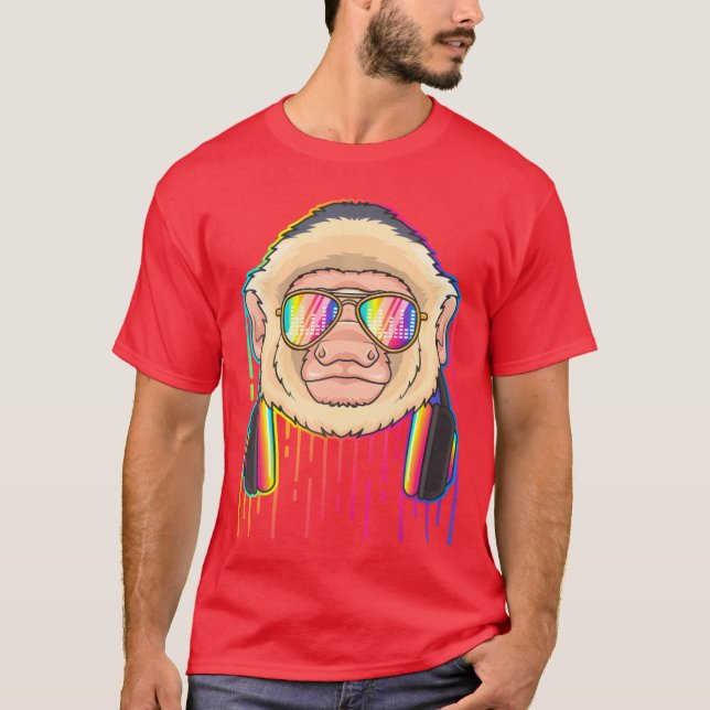 Music Capuchin Monkey Dj With Headphones Music fri T-Shirt (Front)