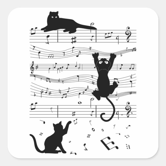 Music Cat Cats Cute Funny Musician Gift Square Sticker (Front)
