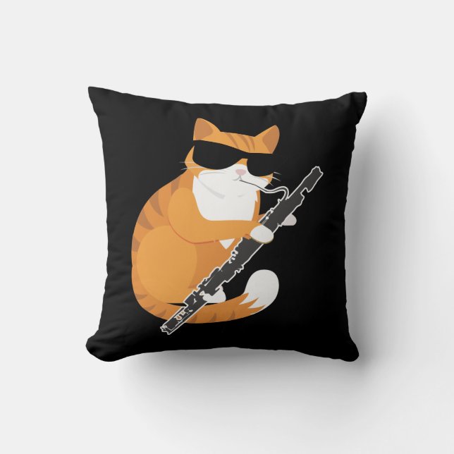 Music Cat Sunglasses Bassoonist Musician Bassoon Cushion (Front)