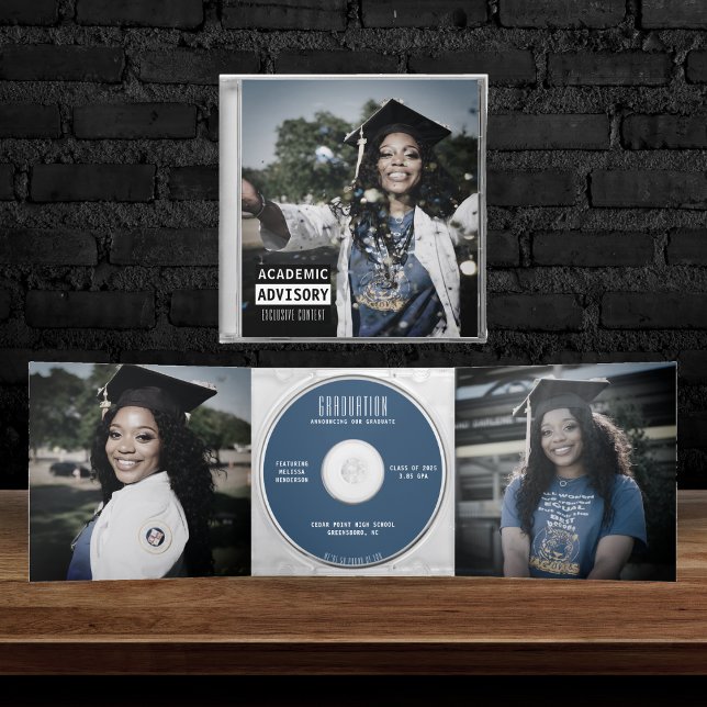 Music CD Album Cover Booklet Blue Graduation Tri-Fold Announcement (Creator Uploaded)