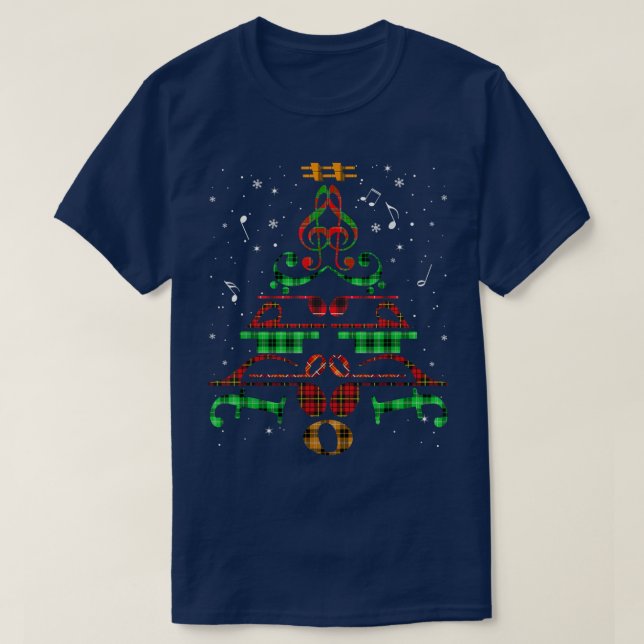 Music Christmas Tree Music Notes Treble Clef Decor T-Shirt (Design Front)