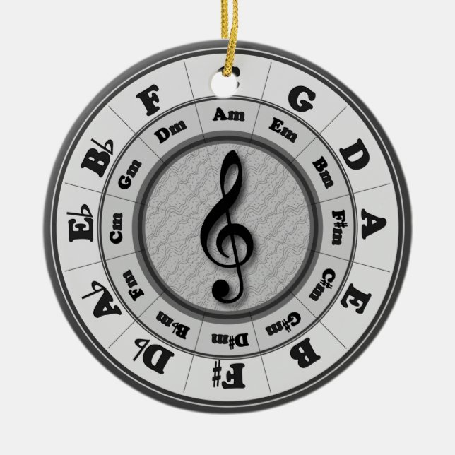 Music Circle of Fifths Ceramic Tree Decoration (Front)