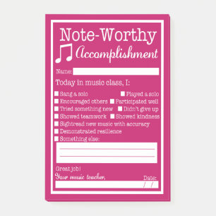Music Class Student Recognition Post-it Notes