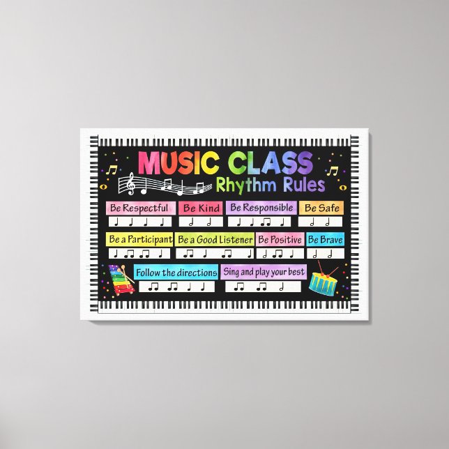 Music Classroom Poster Music Class Rhythm Rules Canvas Print (Front)