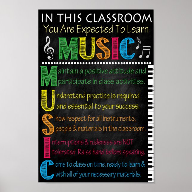 Music Classroom Rules Printable Poster (Front)