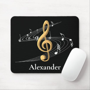 Music Clef Elegant Gold Black Personalised Mouse Mat