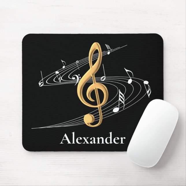 Music Clef Elegant Gold Black Personalised Mouse Mat (With Mouse)