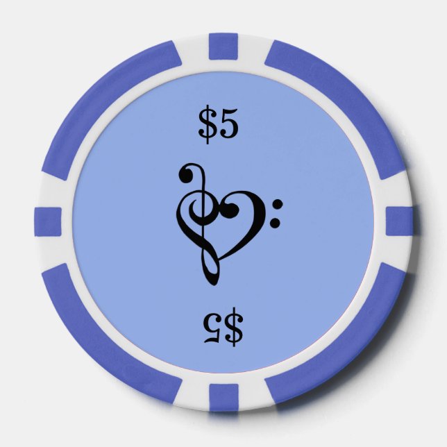 Music Clef Heart Blue Poker Chips (Front)