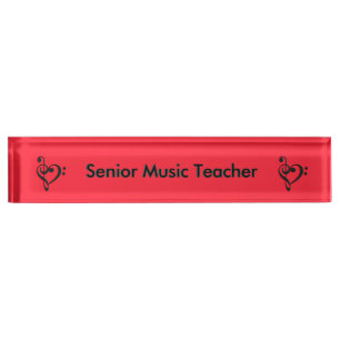Music Clef Heart Red Nameplate