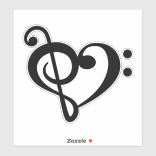 Music Clef Love Heart Vinyl Sticker