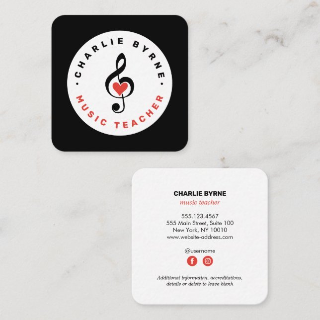 music clef music teacher Business Card (Front/Back)