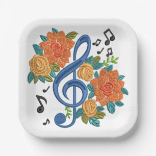 Music Clef Note Flowers Musical Floral Paper Plate