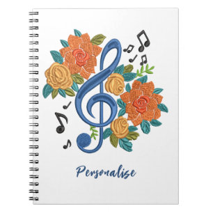 Music Clef Note Orange Flowers Musical Notes Notebook