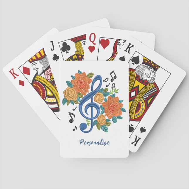 Music Clef Note Orange Flowers Musical Notes Playing Cards (Back)