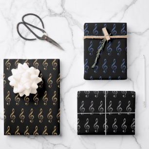 Music Clefs in Gold, Blue, Silver and Black Wrapping Paper Sheet