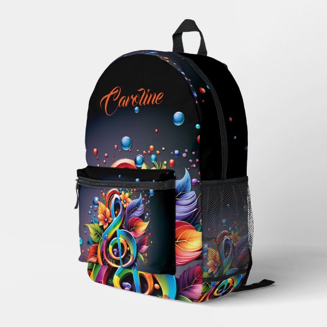 Music, colourful clef with leaves. printed backpack (Back Corner Right)