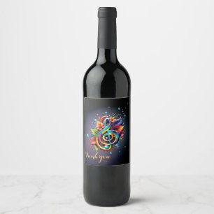 Music, colourful clef with leaves. wine label